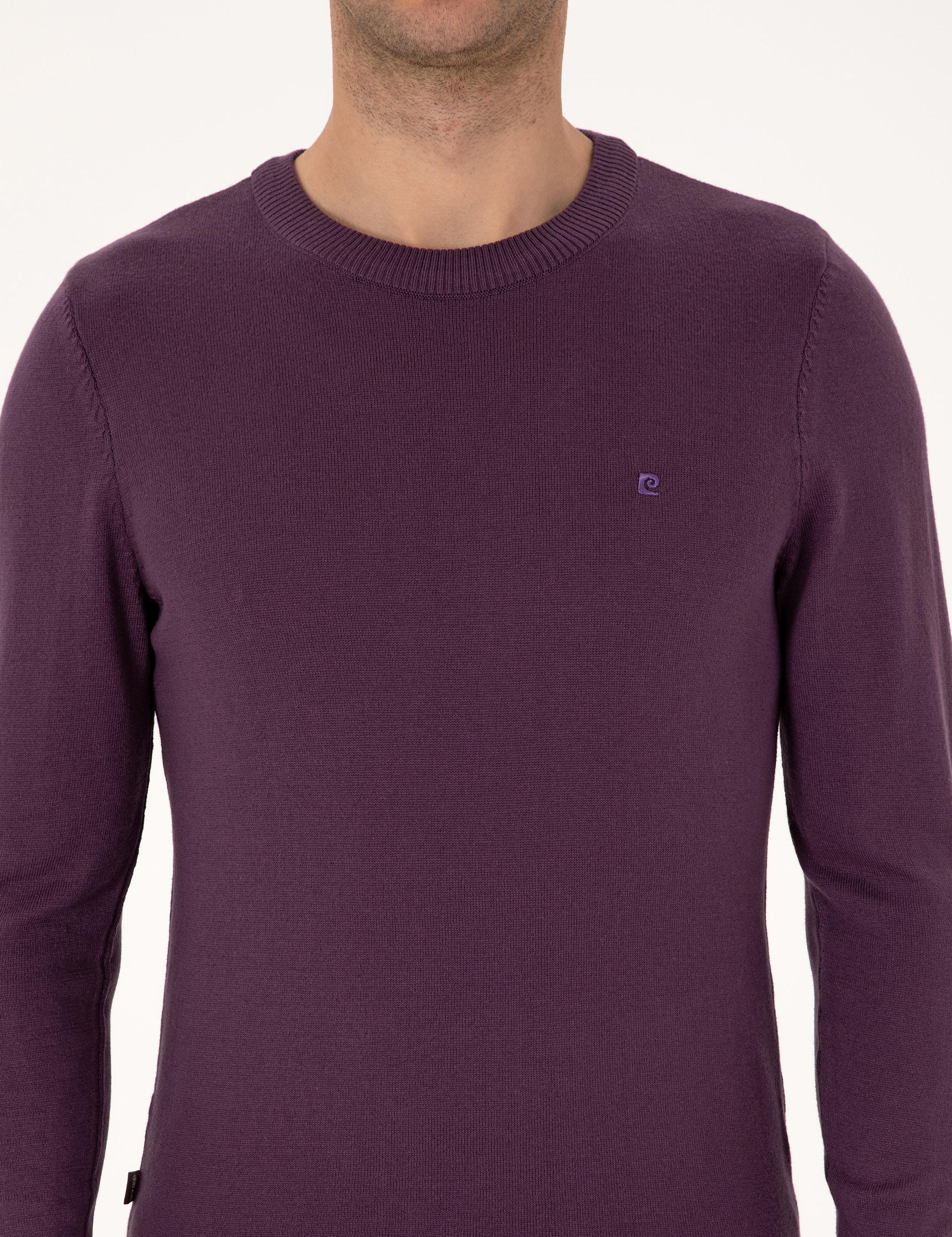 Mor Slim Fit Bisiklet Yaka Basic Triko Kazak