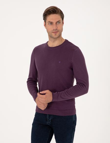 Mor Slim Fit Bisiklet Yaka Basic Triko Kazak - 50314192123