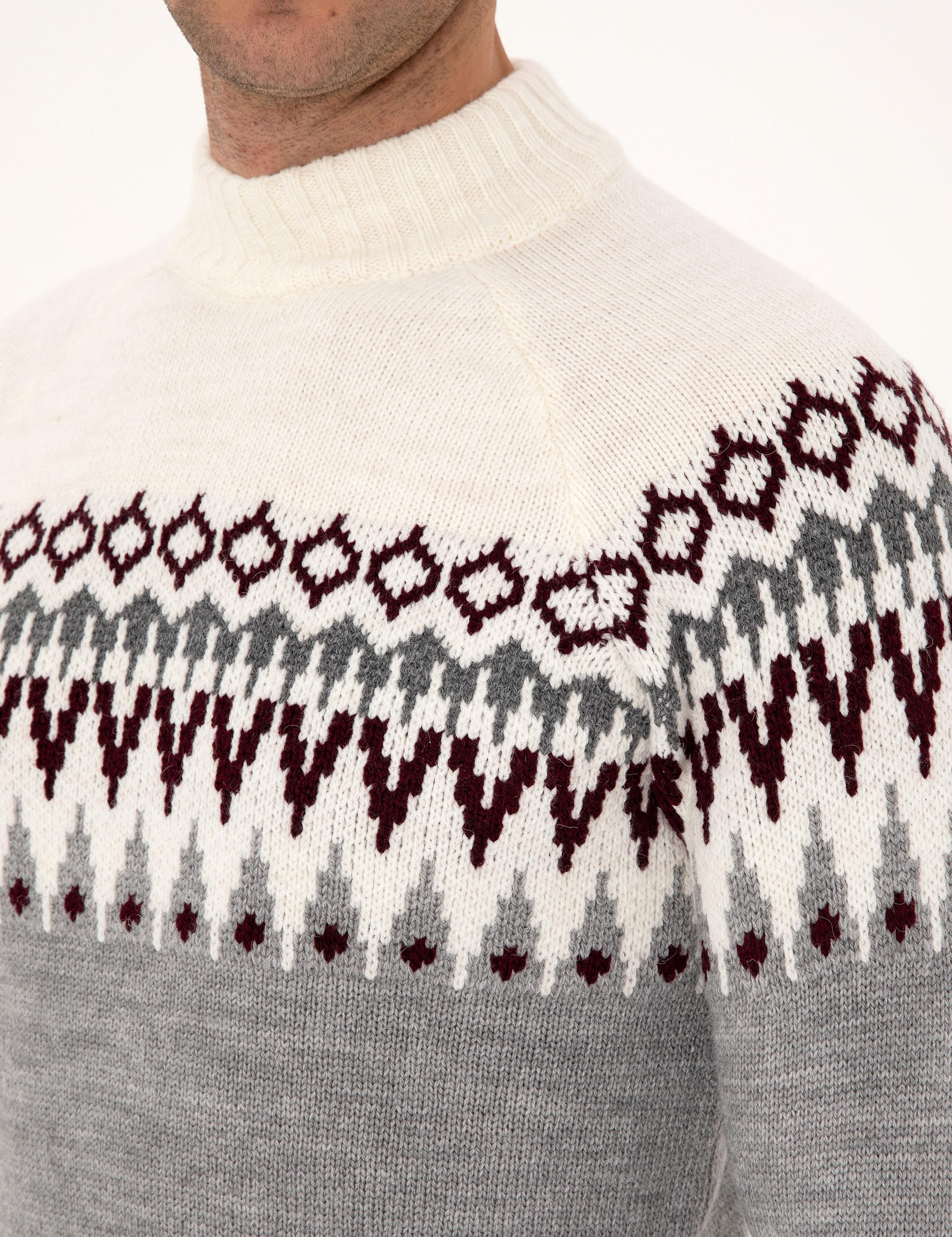 Açık Gri Melanj Slim Fit Çeyrek Yaka Triko Kazak