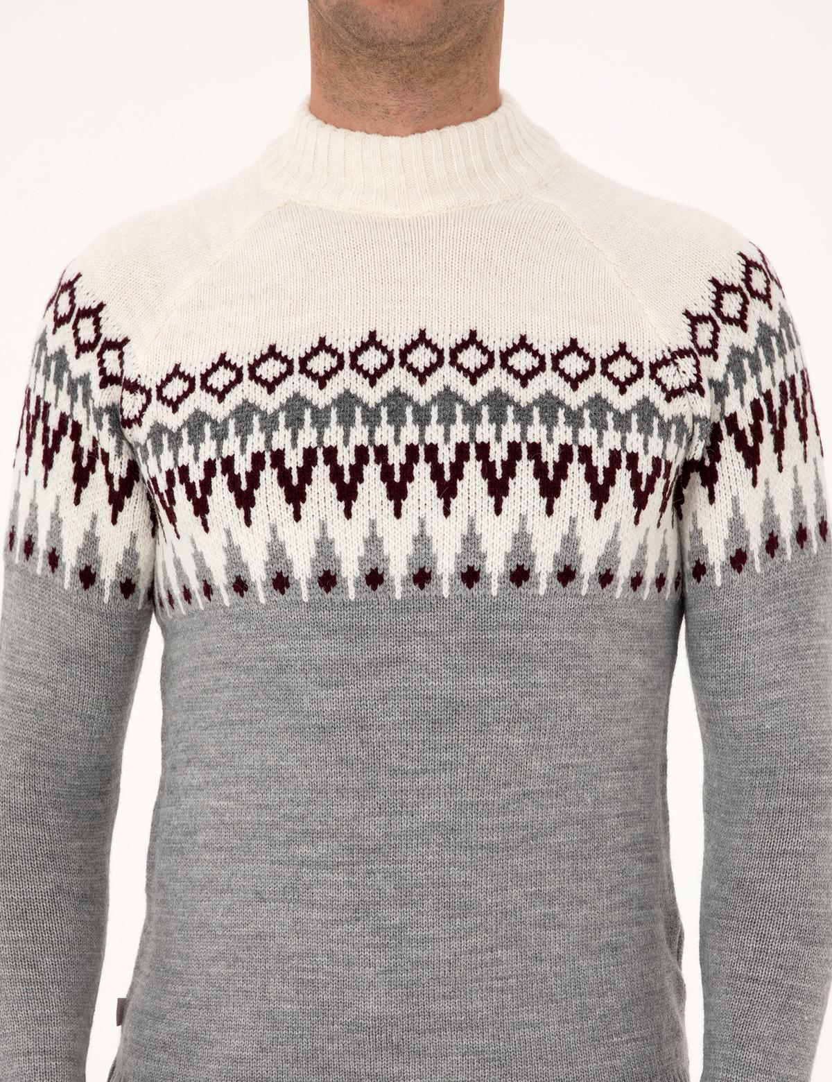 Açık Gri Melanj Slim Fit Çeyrek Yaka Triko Kazak - 50315740019