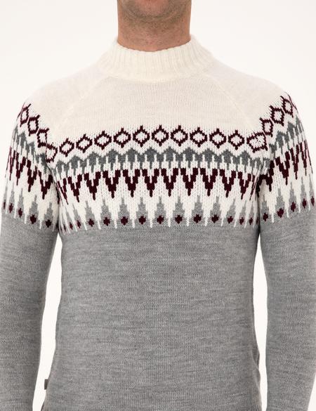 Açık Gri Melanj Slim Fit Çeyrek Yaka Triko Kazak - 50315740019