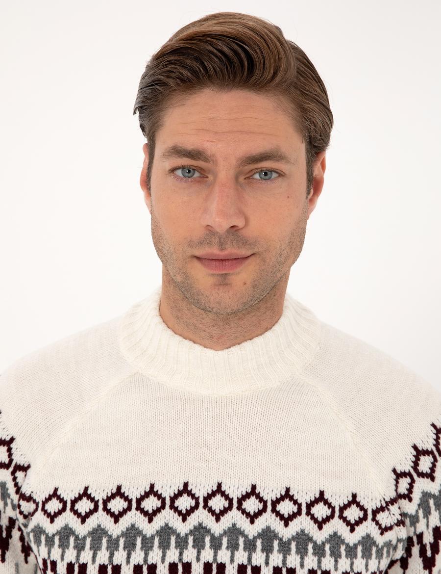 Açık Gri Melanj Slim Fit Çeyrek Yaka Triko Kazak