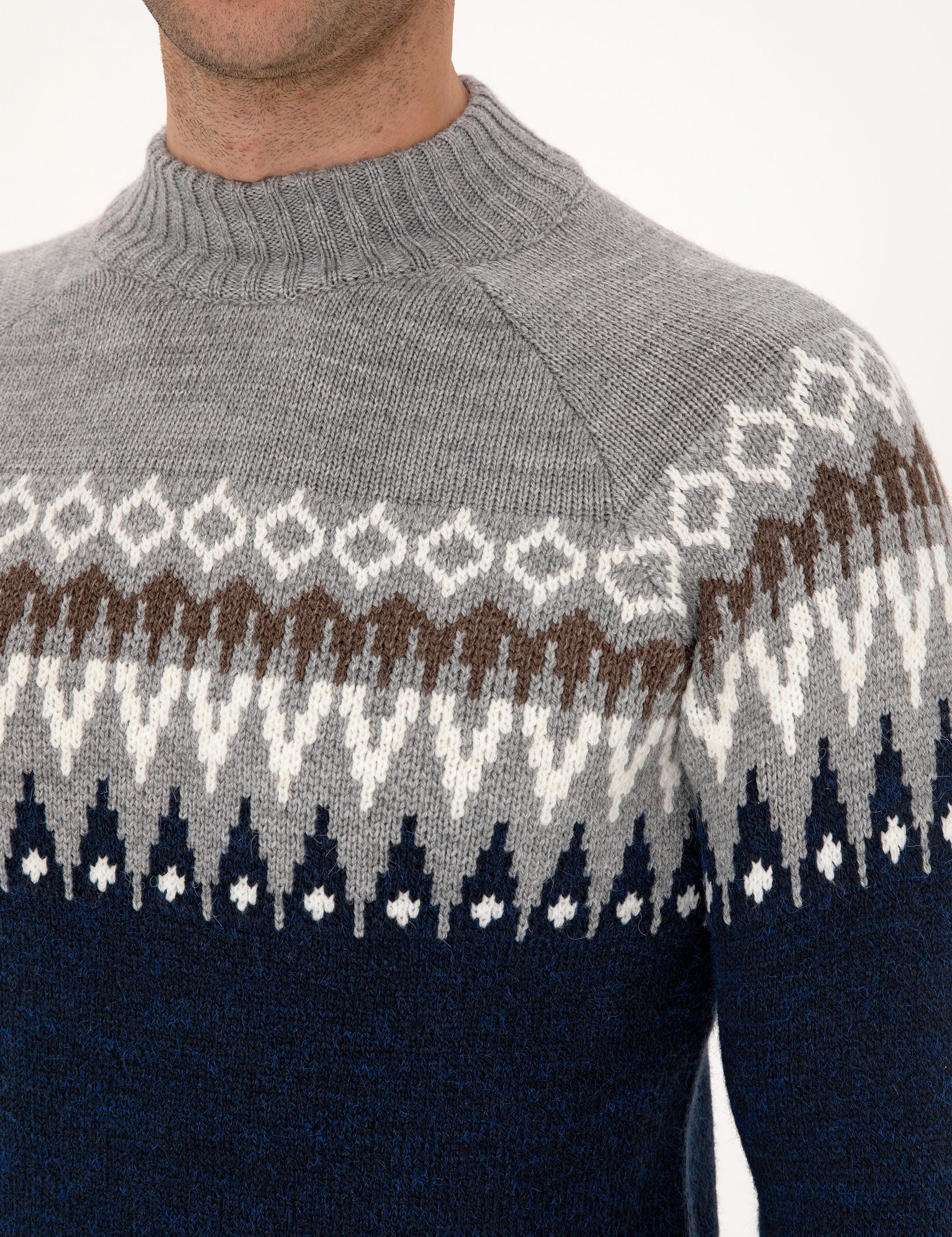 Lacivert Slim Fit Çeyrek Yaka Triko Kazak