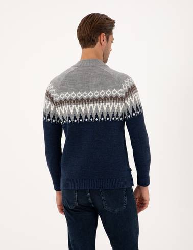 Lacivert Slim Fit Çeyrek Yaka Triko Kazak