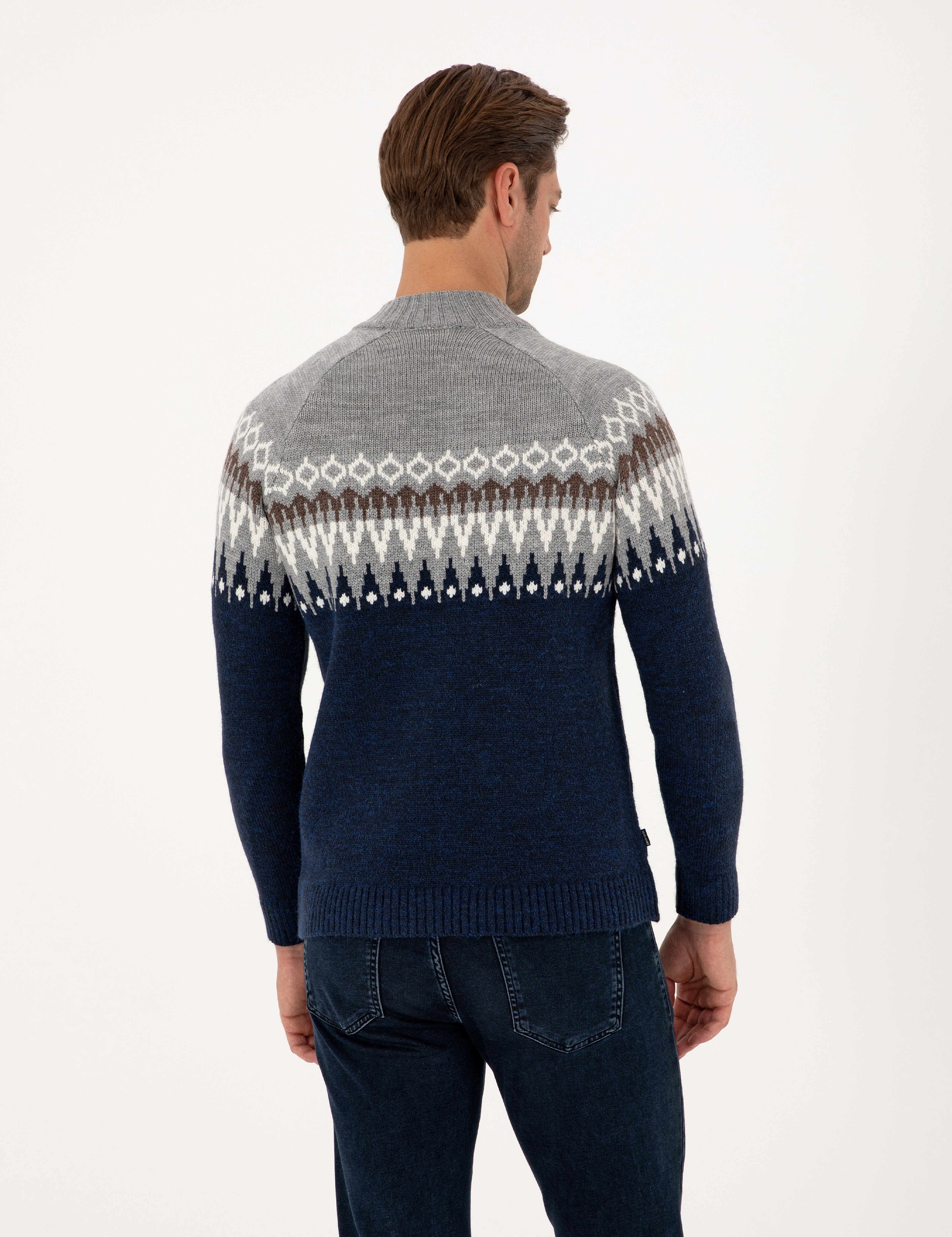 Lacivert Slim Fit Çeyrek Yaka Triko Kazak - Image 5