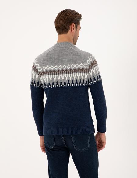 Lacivert Slim Fit Çeyrek Yaka Triko Kazak - 50315740009