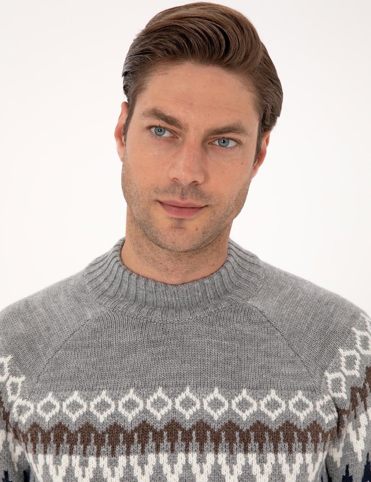 Lacivert Slim Fit Çeyrek Yaka Triko Kazak - 50315740009