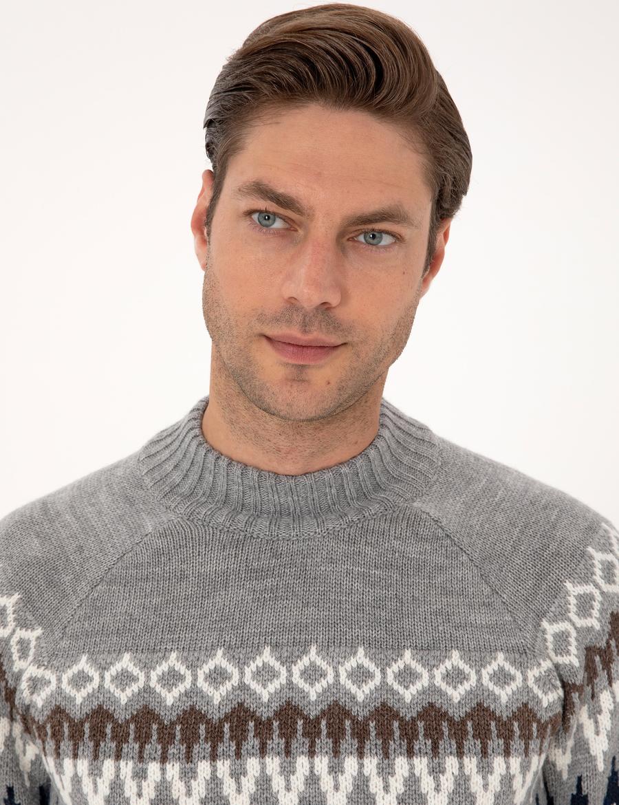 Lacivert Slim Fit Çeyrek Yaka Triko Kazak