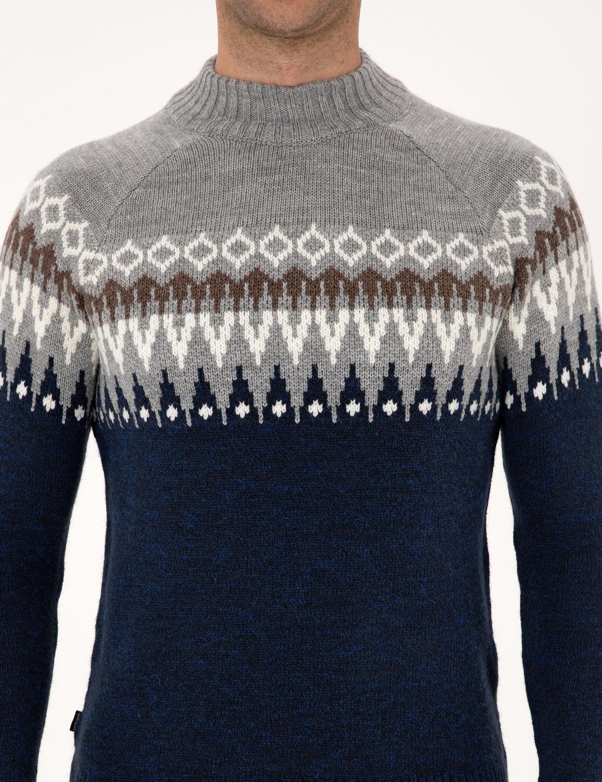 Lacivert Slim Fit Çeyrek Yaka Triko Kazak - 50315740009