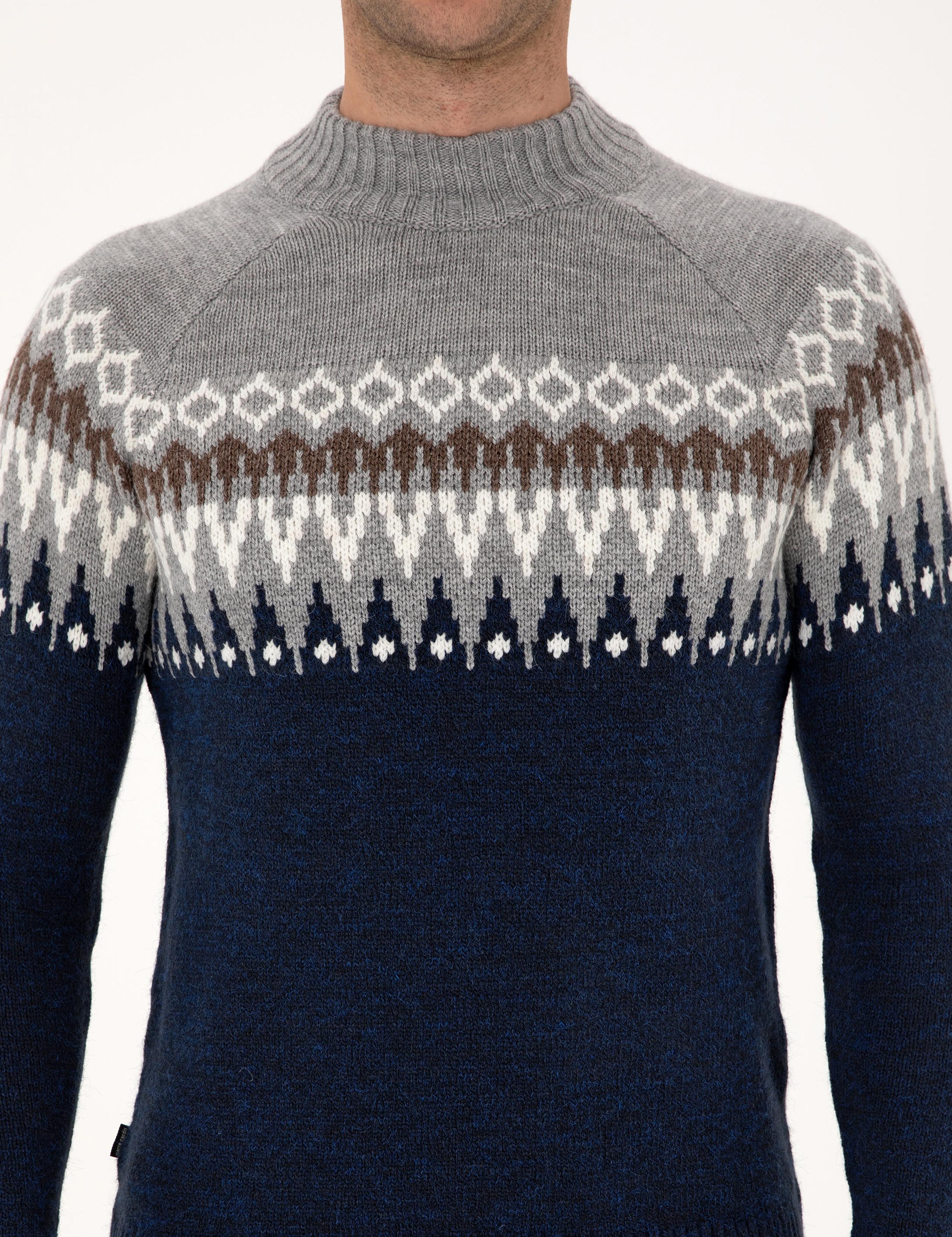 Lacivert Slim Fit Çeyrek Yaka Triko Kazak