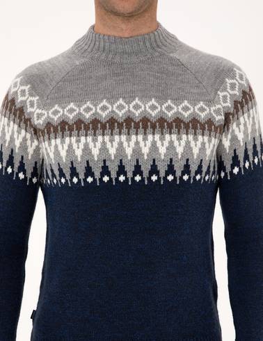 Lacivert Slim Fit Çeyrek Yaka Triko Kazak