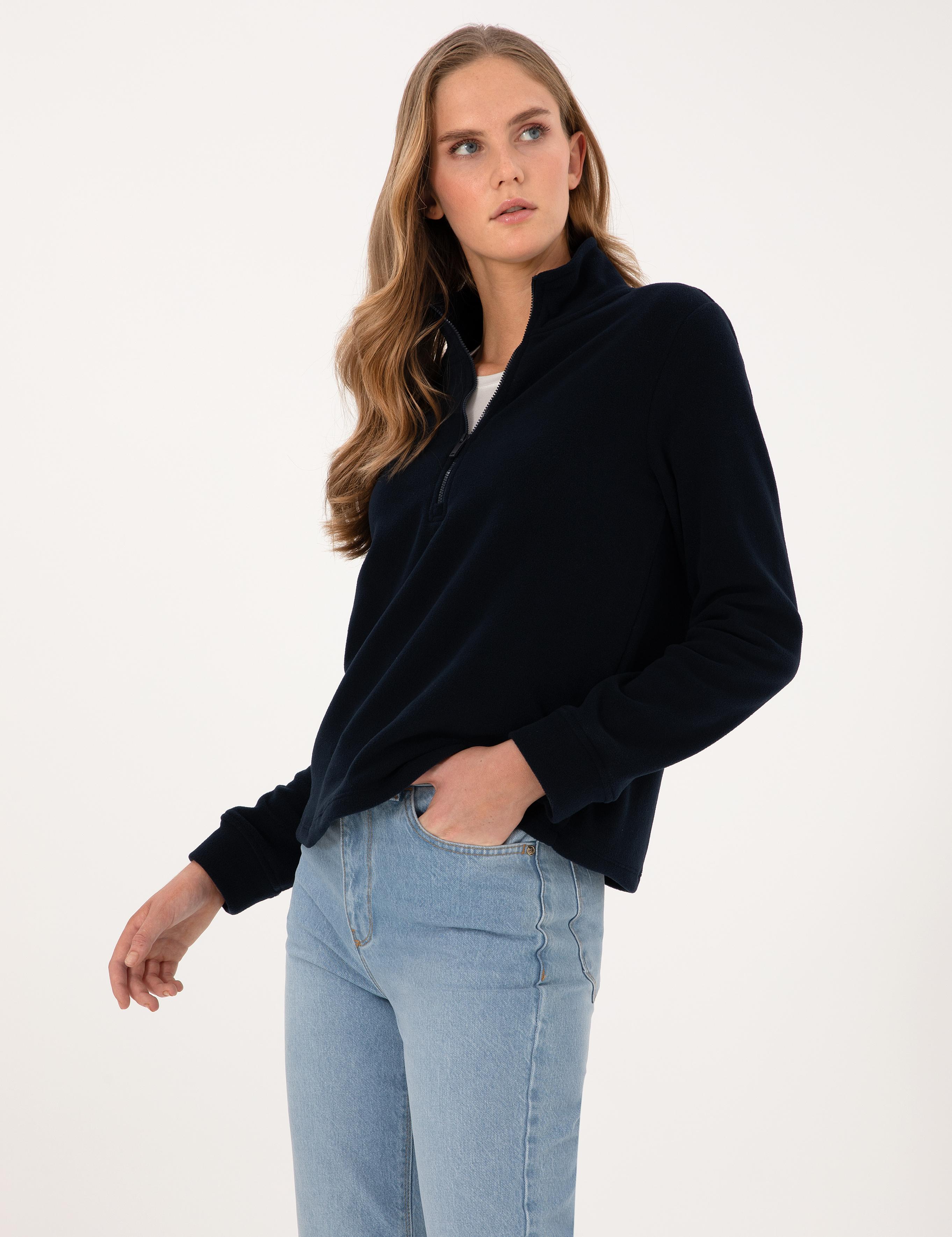 Lacivert Comfort Fit Fermuarlı Polar Sweatshirt