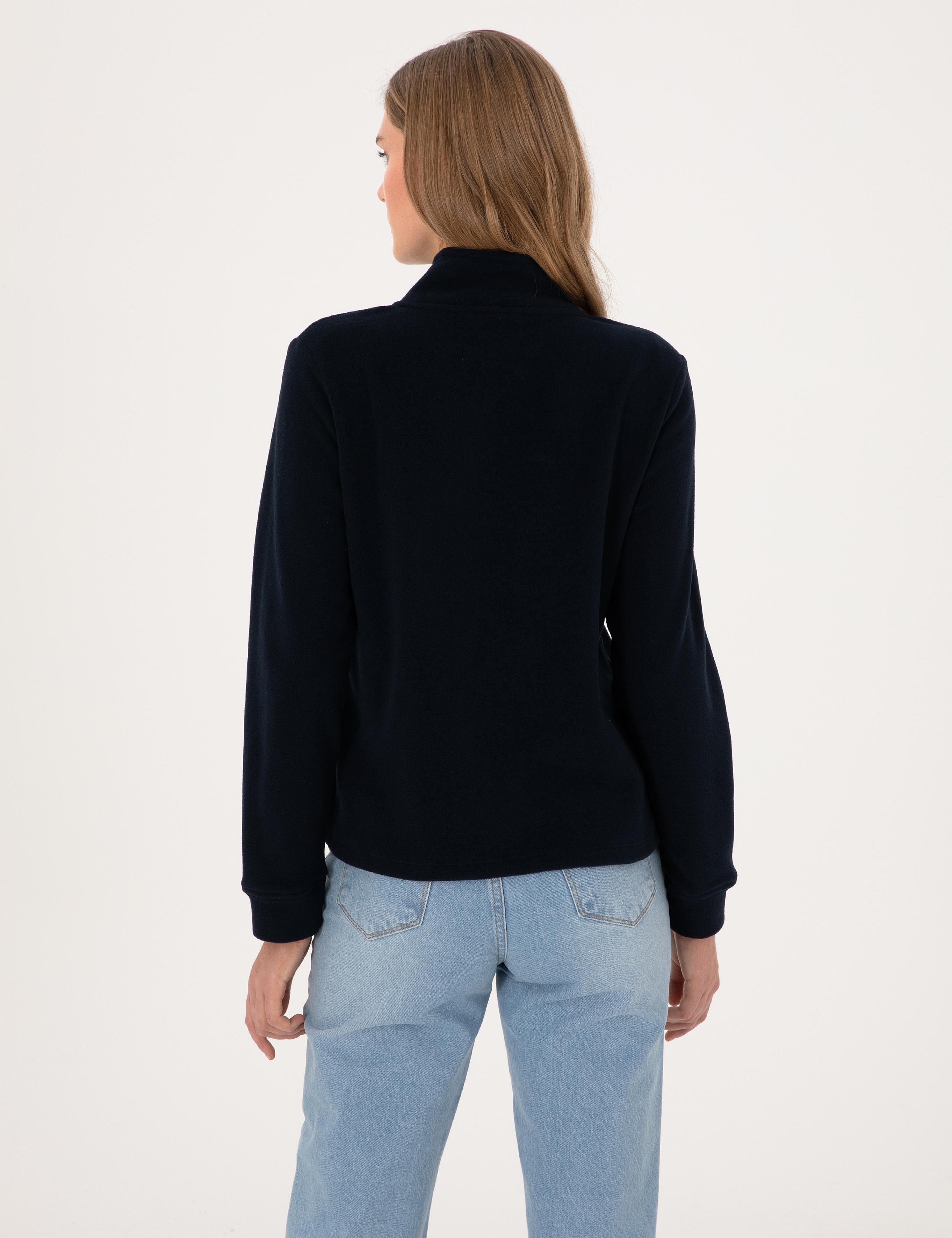 Lacivert Comfort Fit Fermuarlı Polar Sweatshirt