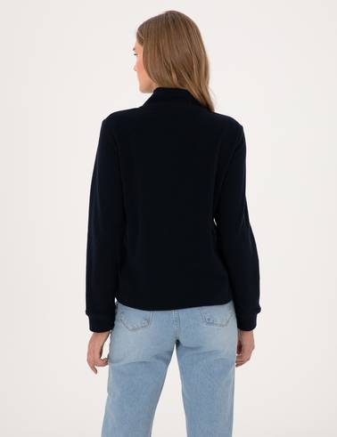 Lacivert Comfort Fit Fermuarlı Polar Sweatshirt