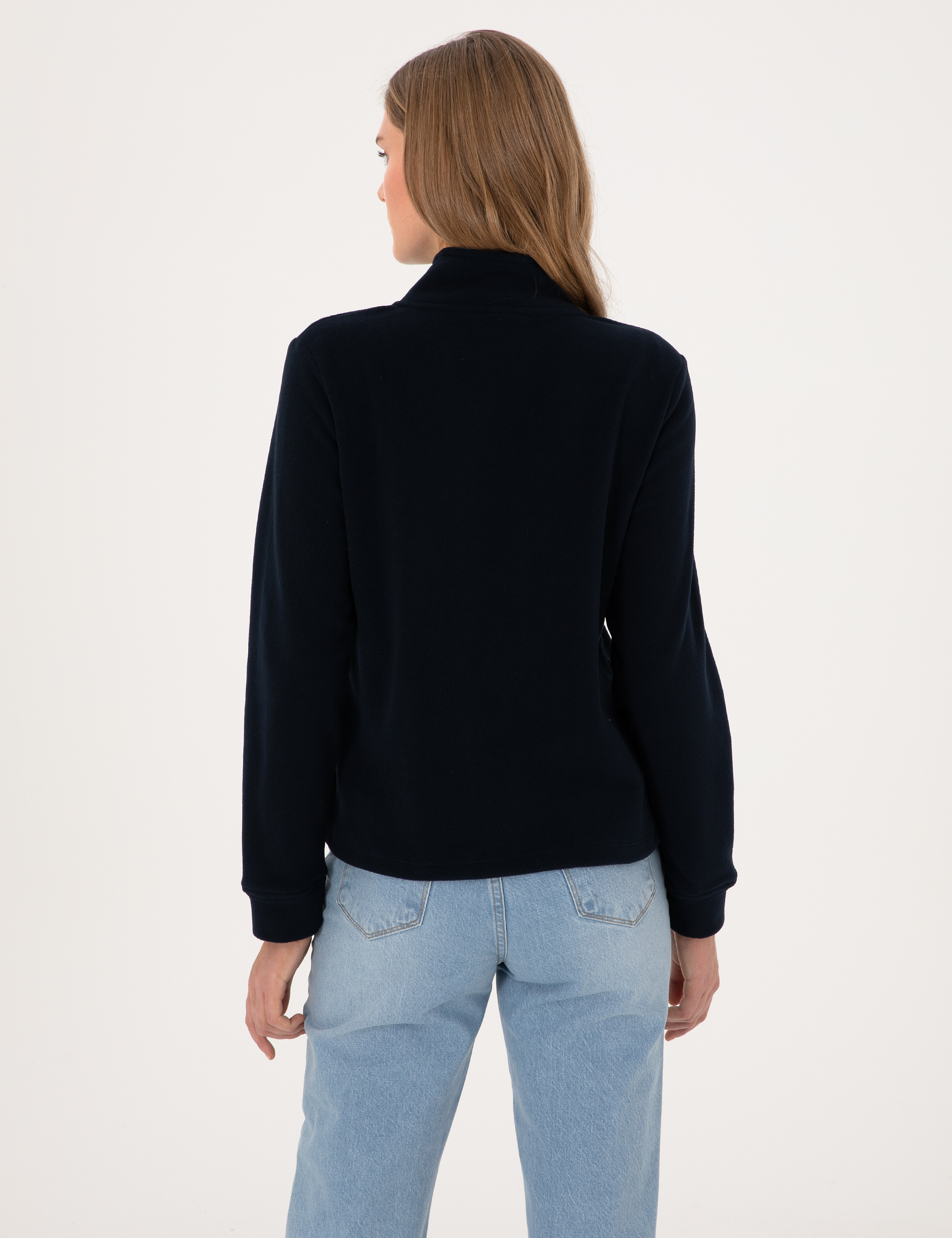Lacivert Comfort Fit Fermuarlı Polar Sweatshirt - Image 5