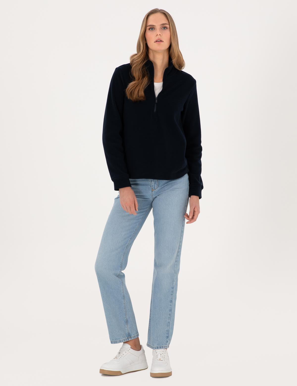 Lacivert Comfort Fit Fermuarlı Polar Sweatshirt - 50316333034