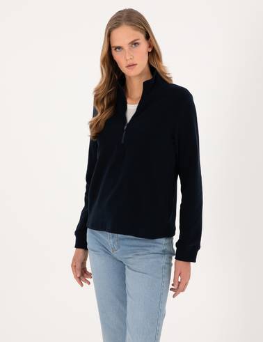 Lacivert Comfort Fit Fermuarlı Polar Sweatshirt