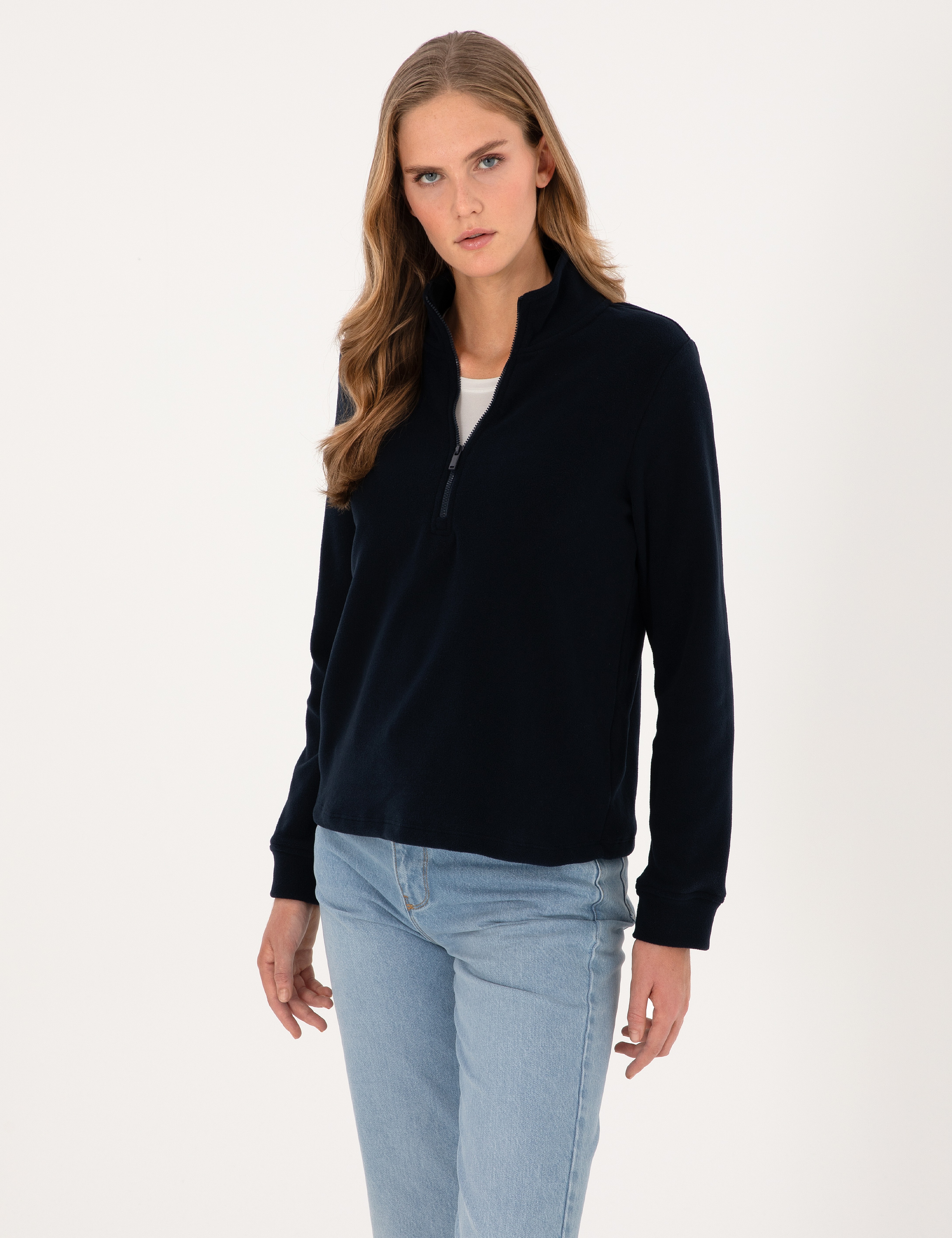 Lacivert Comfort Fit Fermuarlı Polar Sweatshirt