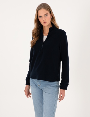 Lacivert Comfort Fit Fermuarlı Polar Sweatshirt