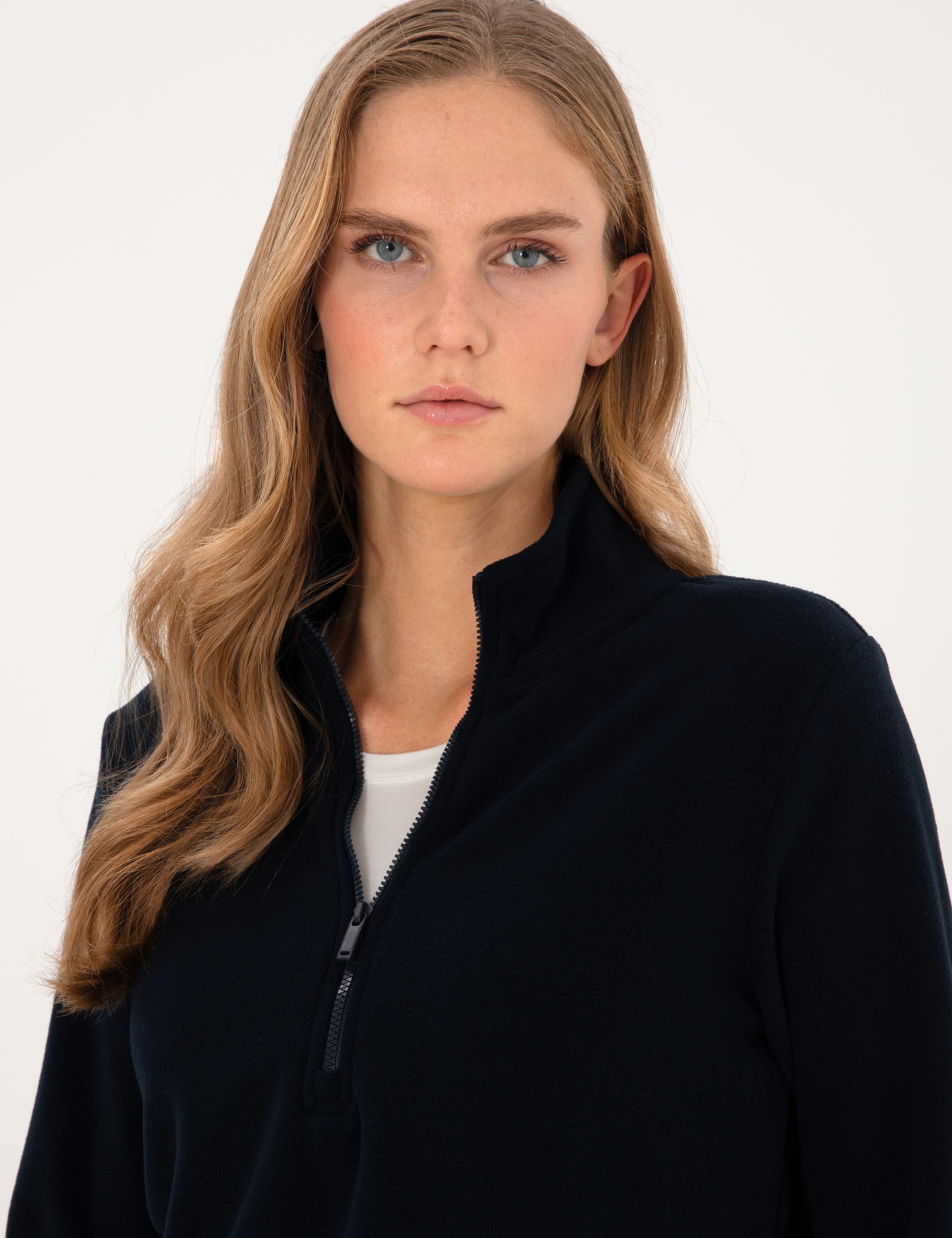 Lacivert Comfort Fit Fermuarlı Polar Sweatshirt