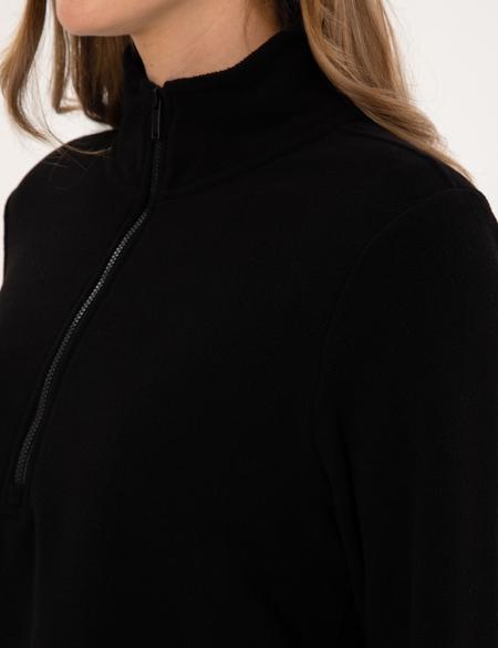 Siyah Comfort Fit Fermuarlı Polar Sweatshirt - 50316333045