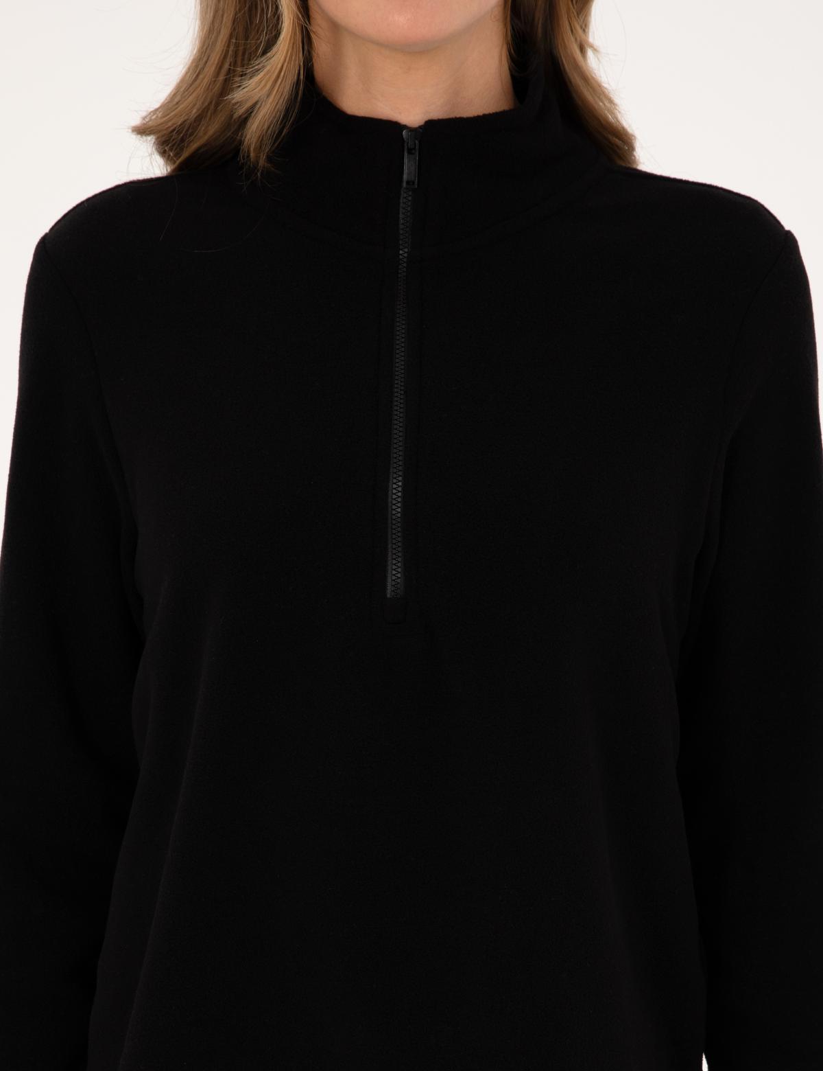 Siyah Comfort Fit Fermuarlı Polar Sweatshirt - 50316333045