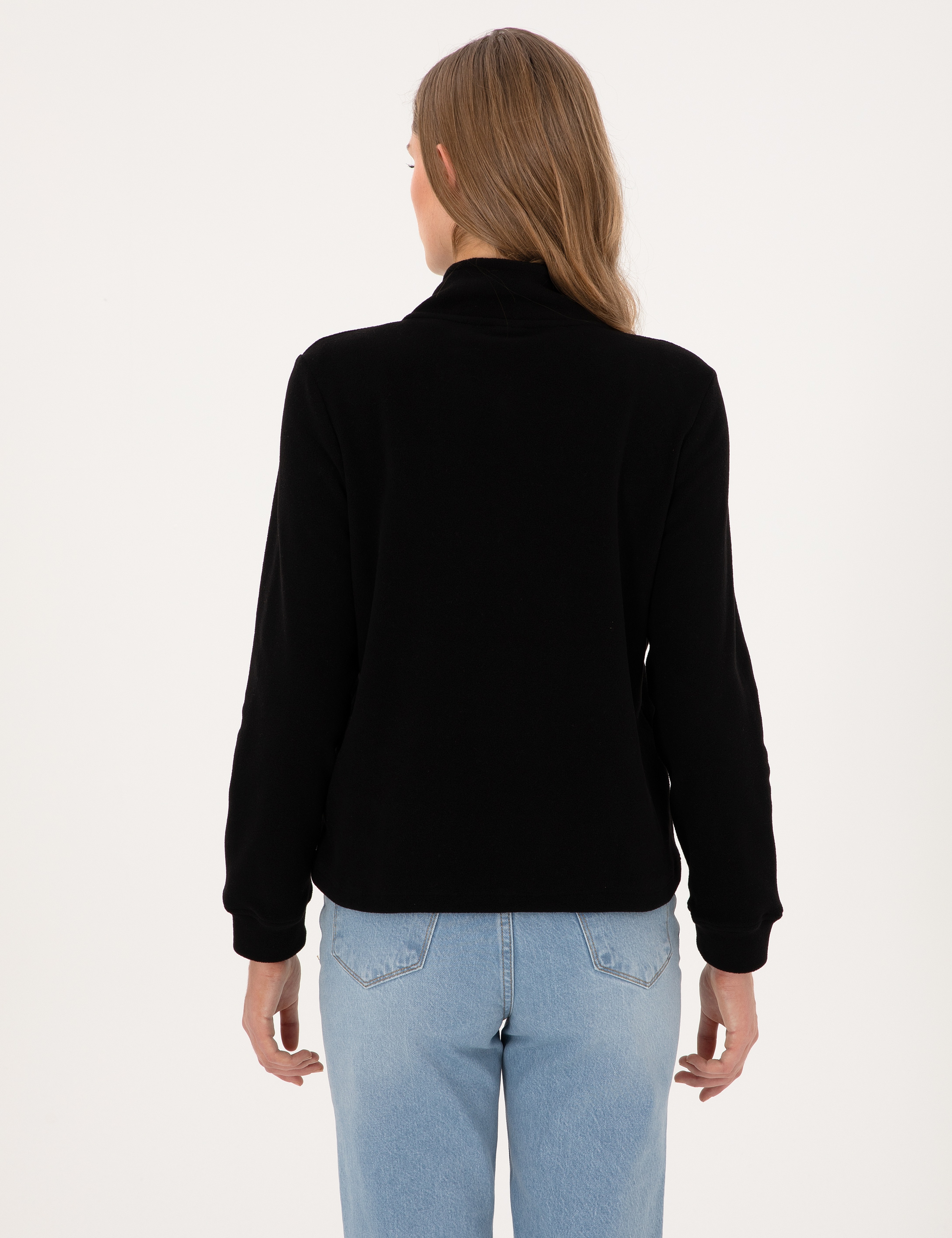 Siyah Comfort Fit Fermuarlı Polar Sweatshirt - Image 5