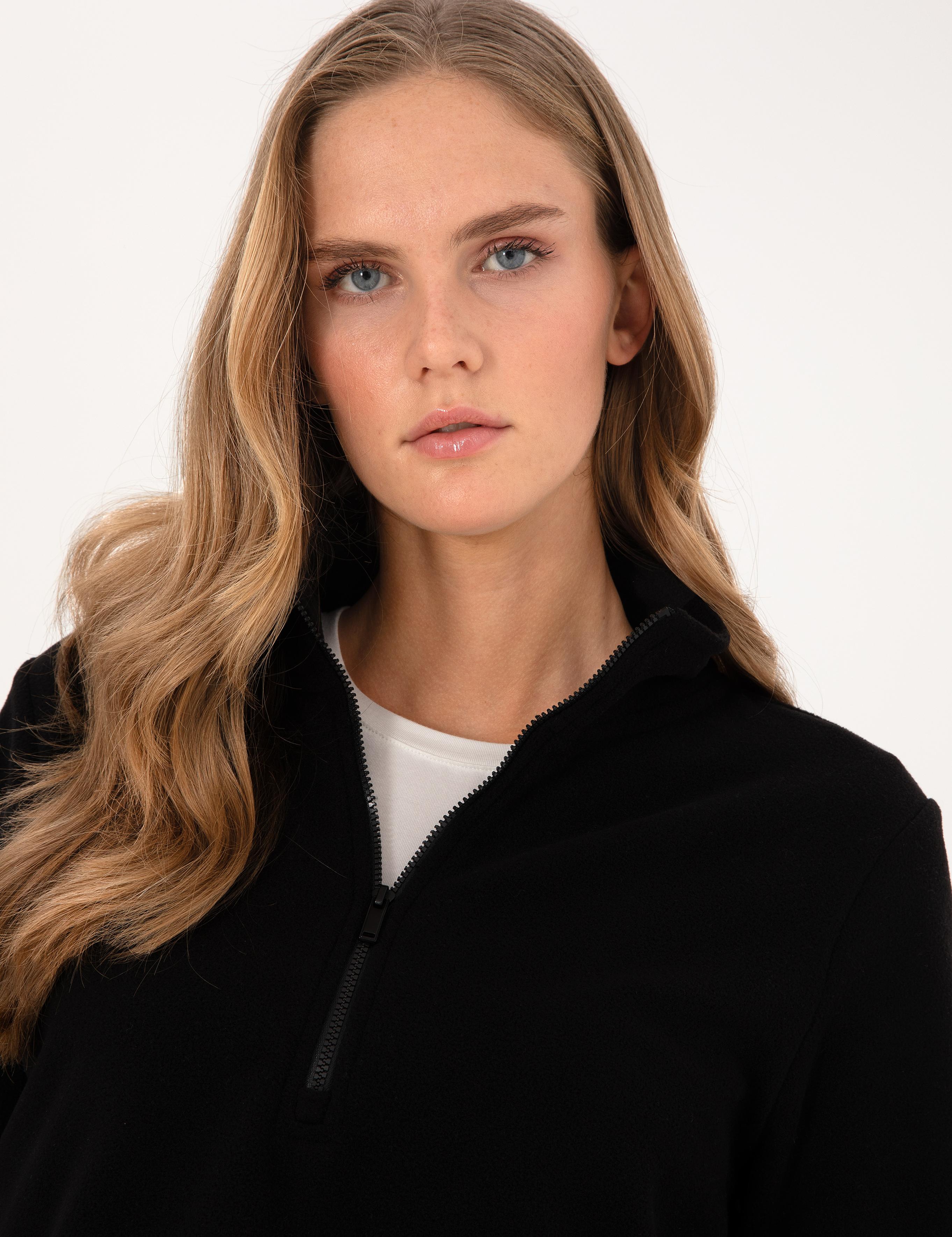 Siyah Comfort Fit Fermuarlı Polar Sweatshirt