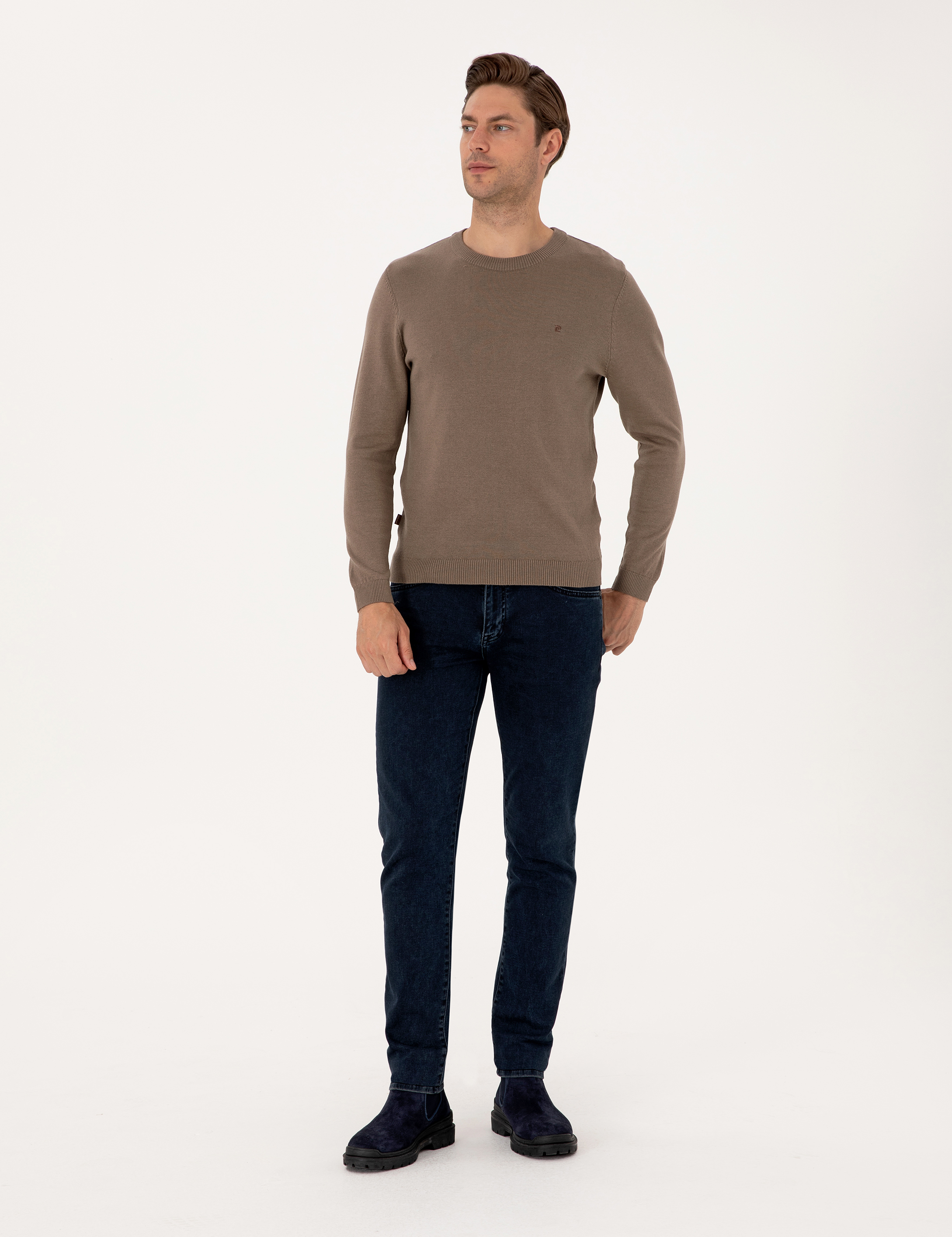 Vizon Melanj Slim Fit Bisiklet Yaka Basic Triko Kazak