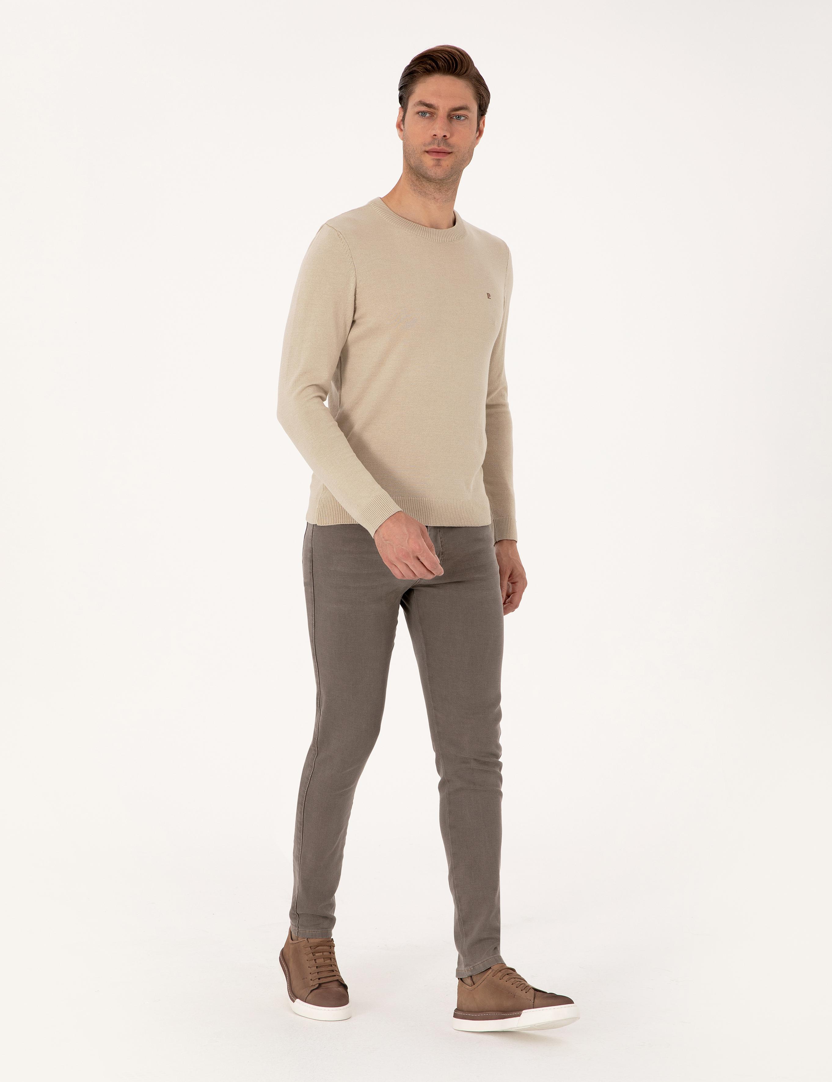 Kum Melanj Slim Fit Bisiklet Yaka Basic Triko Kazak
