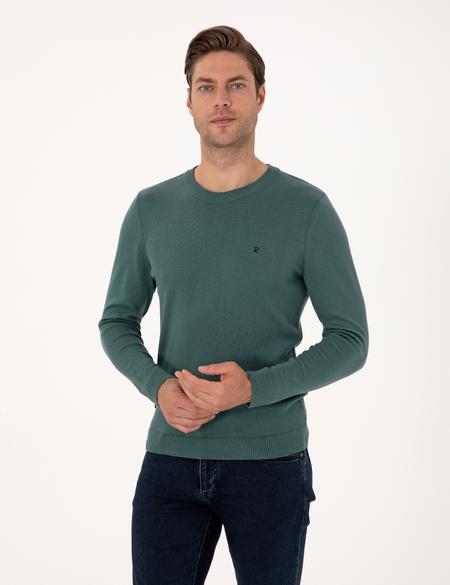 Yeşil Slim Fit Bisiklet Yaka Basic Triko Kazak - 50314192051