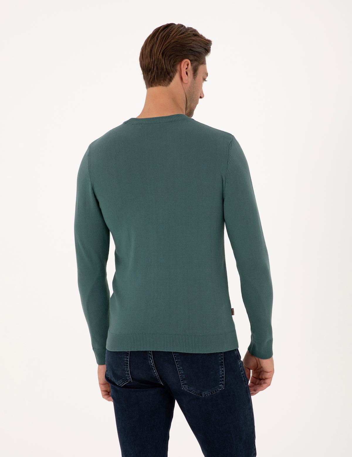 Yeşil Slim Fit Bisiklet Yaka Basic Triko Kazak - 50314192051