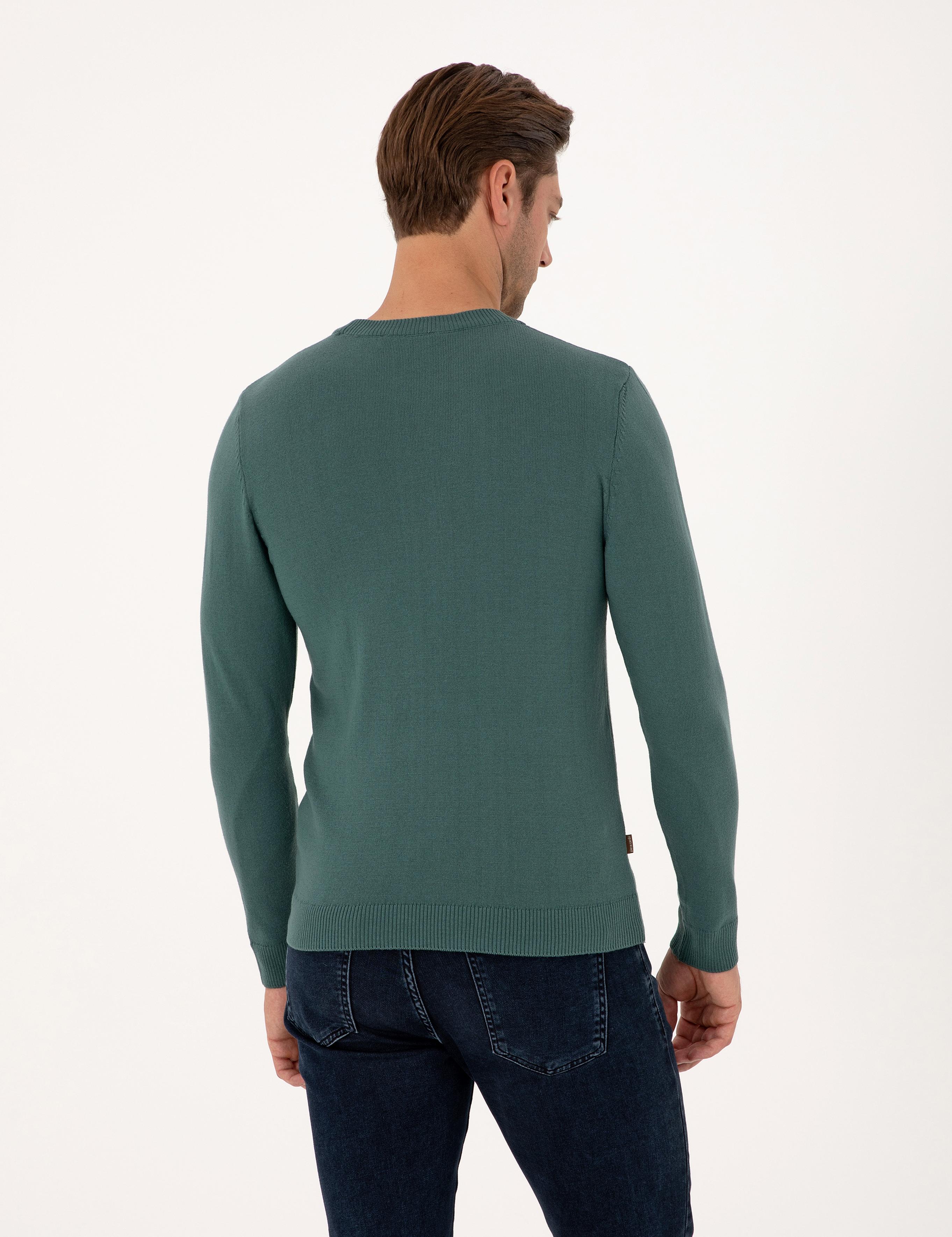 Yeşil Slim Fit Bisiklet Yaka Basic Triko Kazak