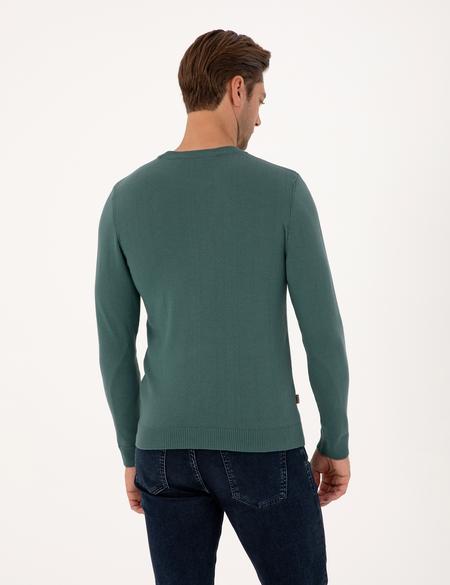 Yeşil Slim Fit Bisiklet Yaka Basic Triko Kazak - 50314192051