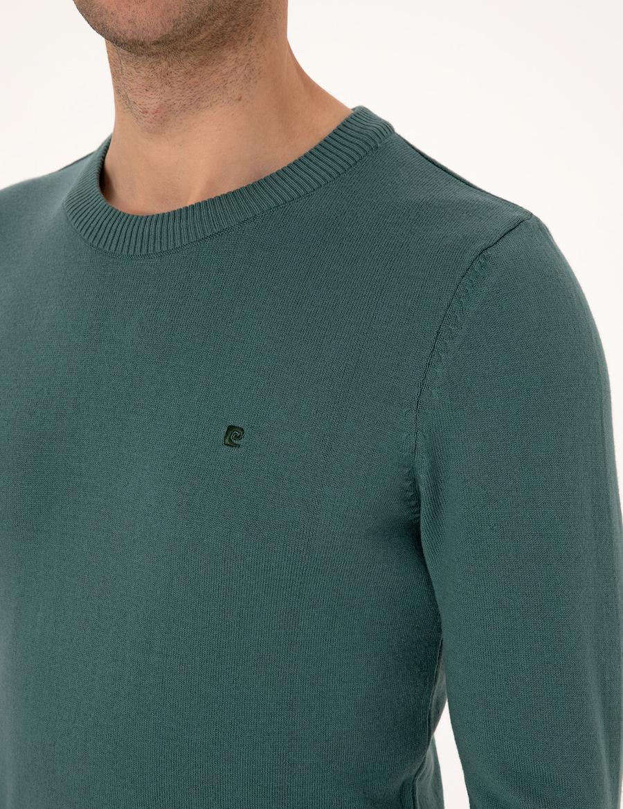 Yeşil Slim Fit Bisiklet Yaka Basic Triko Kazak