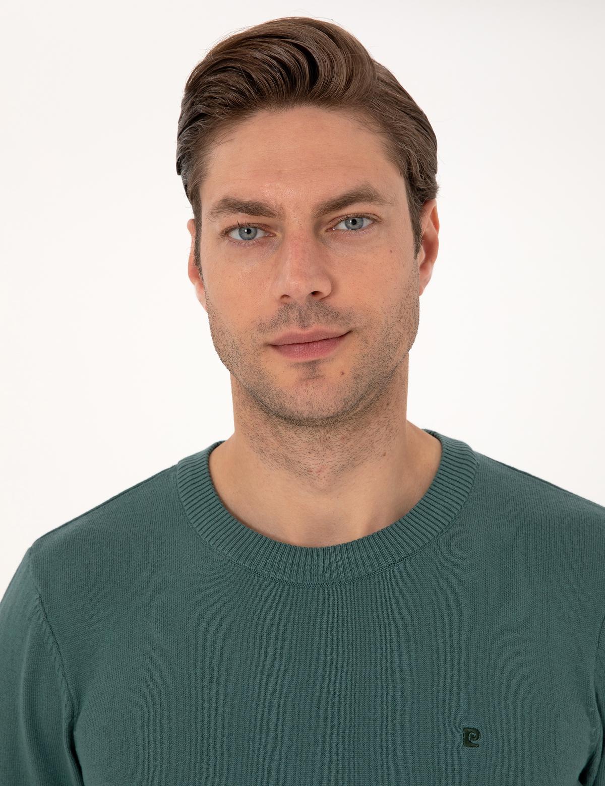 Yeşil Slim Fit Bisiklet Yaka Basic Triko Kazak - 50314192051