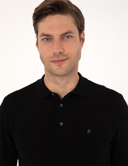 Siyah Slim Fit Polo Yaka Basic Triko Kazak - 50314189009