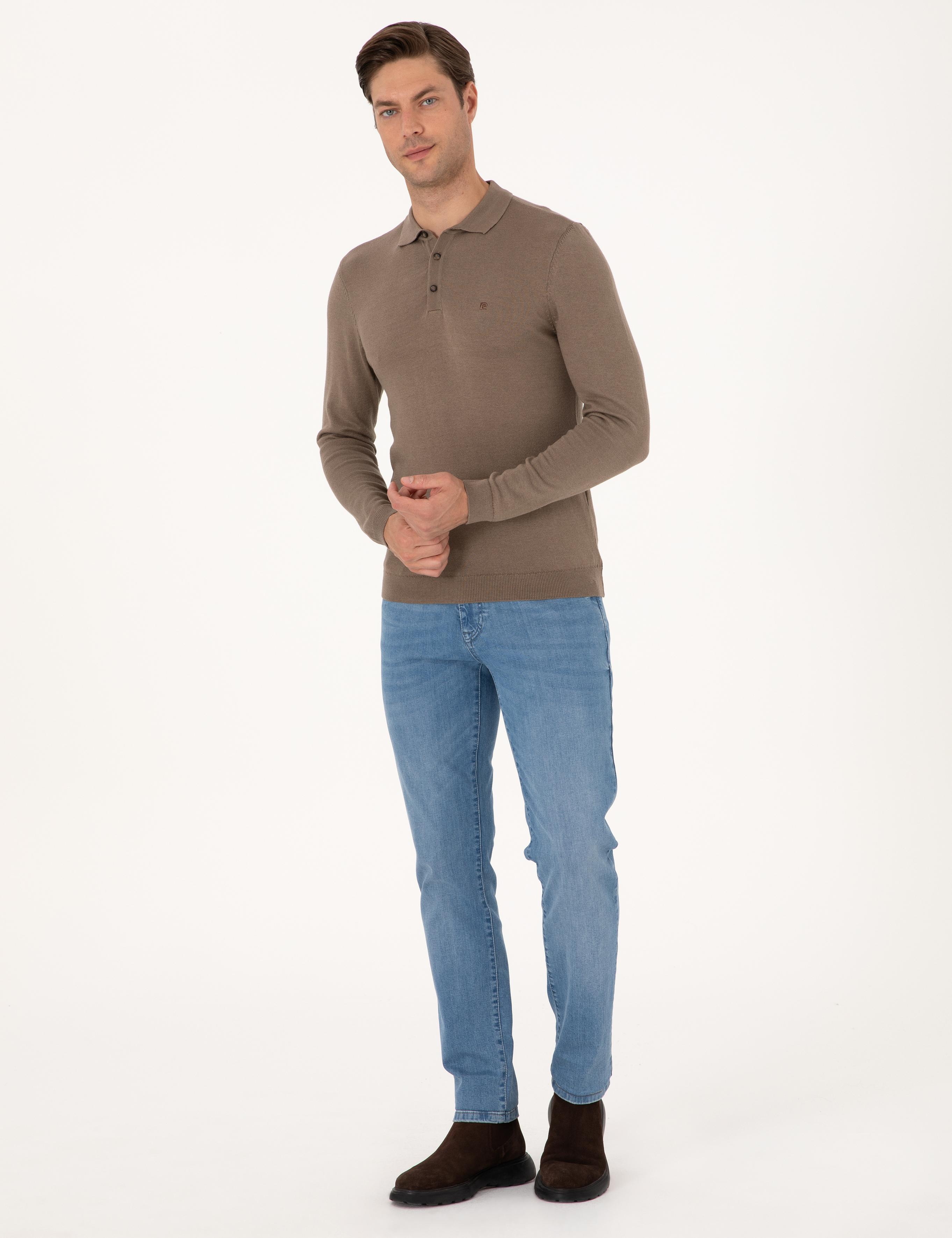 Vizon Melanj Slim Fit Polo Yaka Basic Triko Kazak