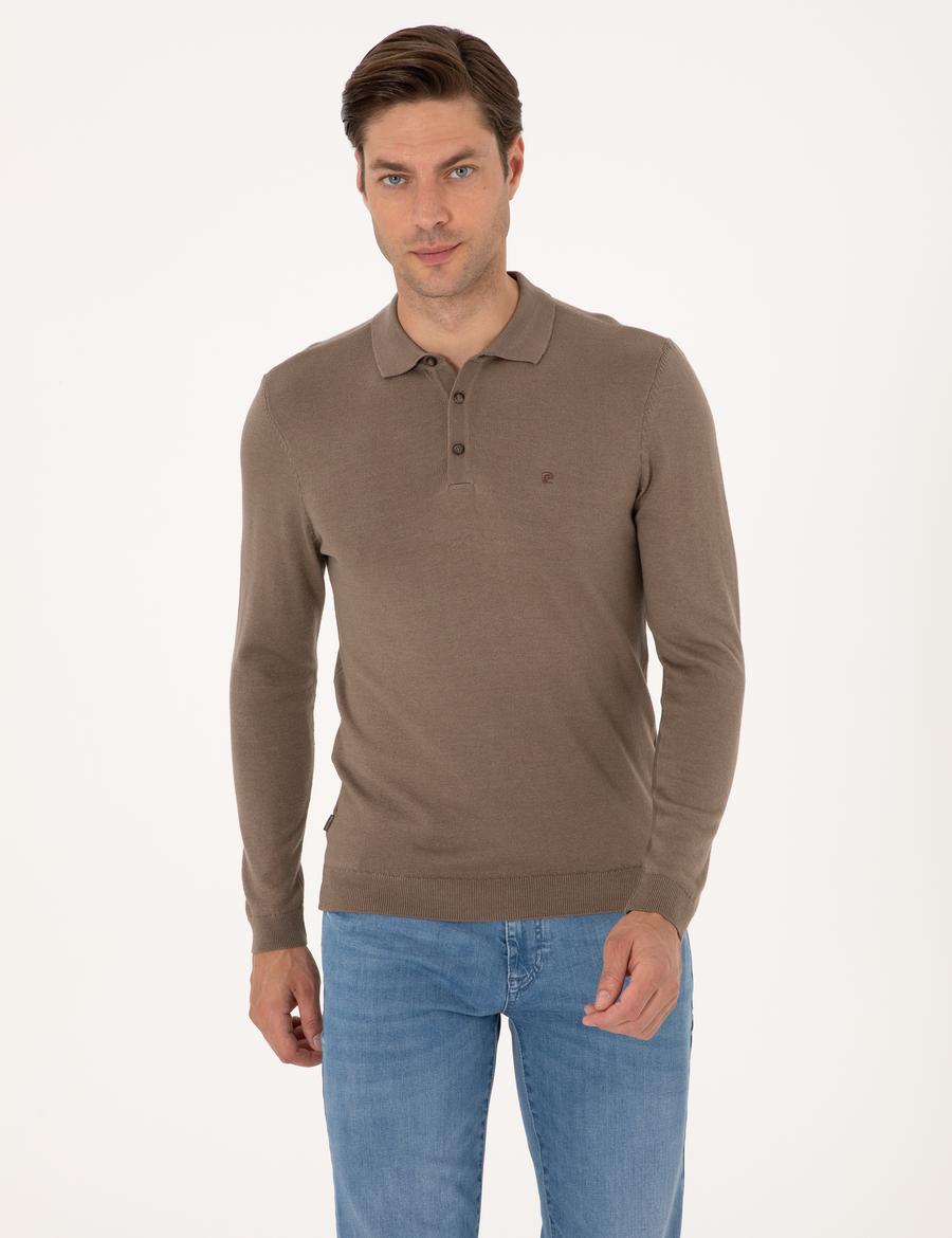 Vizon Melanj Slim Fit Polo Yaka Basic Triko Kazak