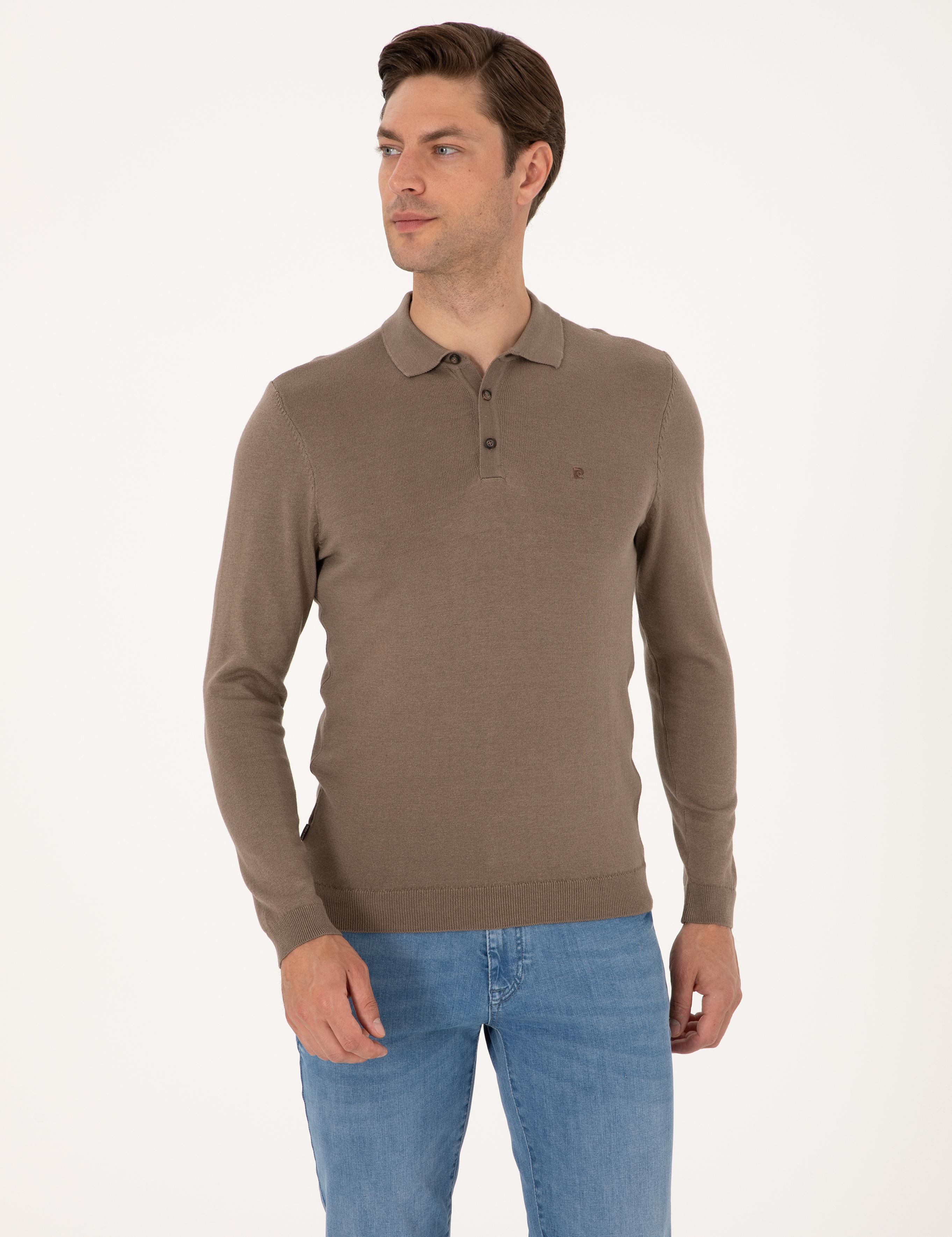 Vizon Melanj Slim Fit Polo Yaka Basic Triko Kazak