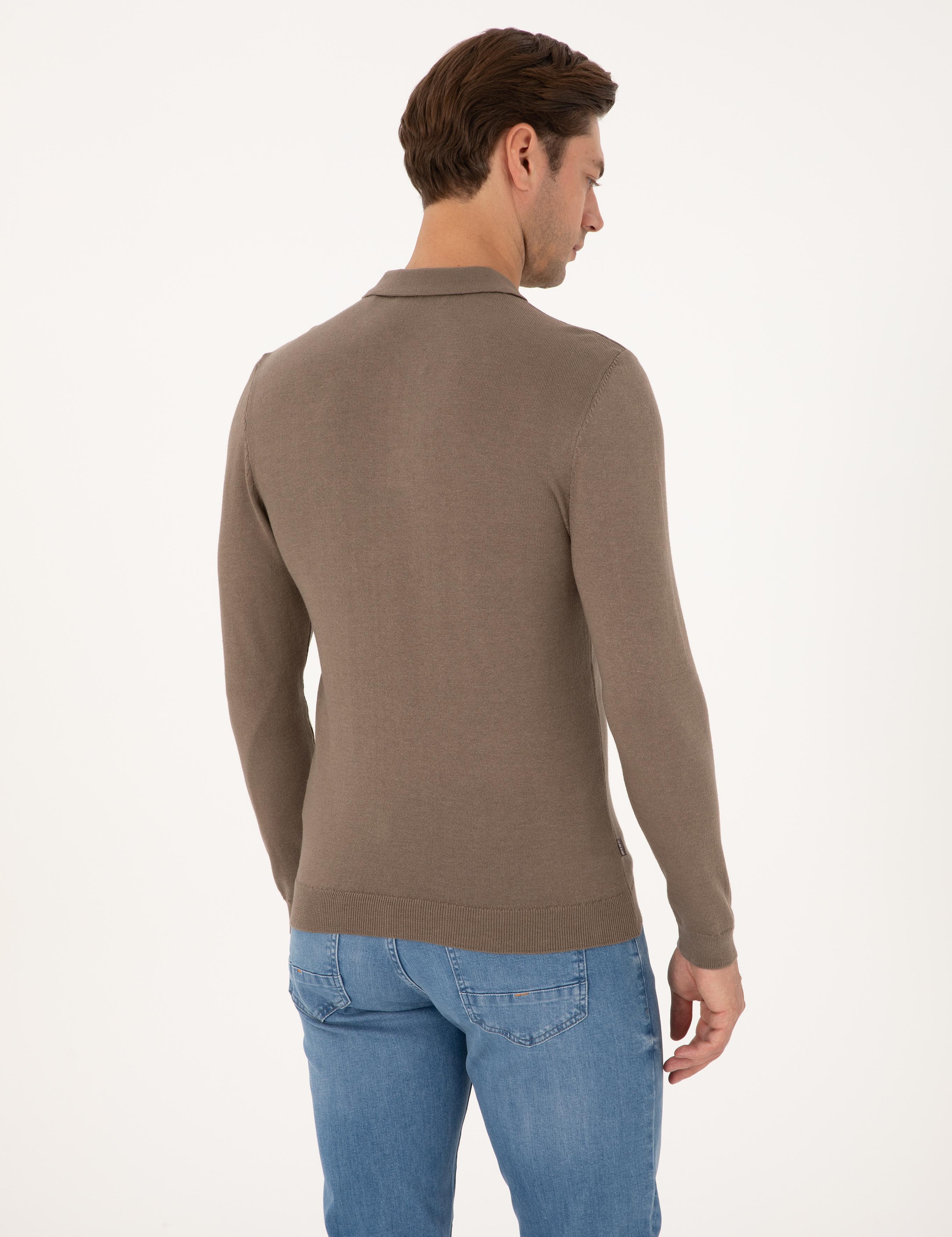 Vizon Melanj Slim Fit Polo Yaka Basic Triko Kazak