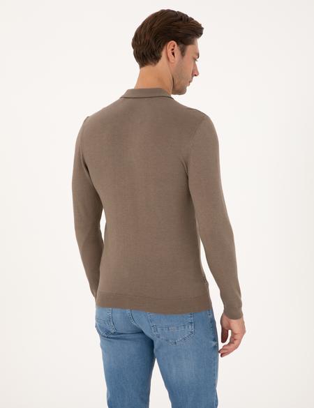 Vizon Melanj Slim Fit Polo Yaka Basic Triko Kazak - 50314189017