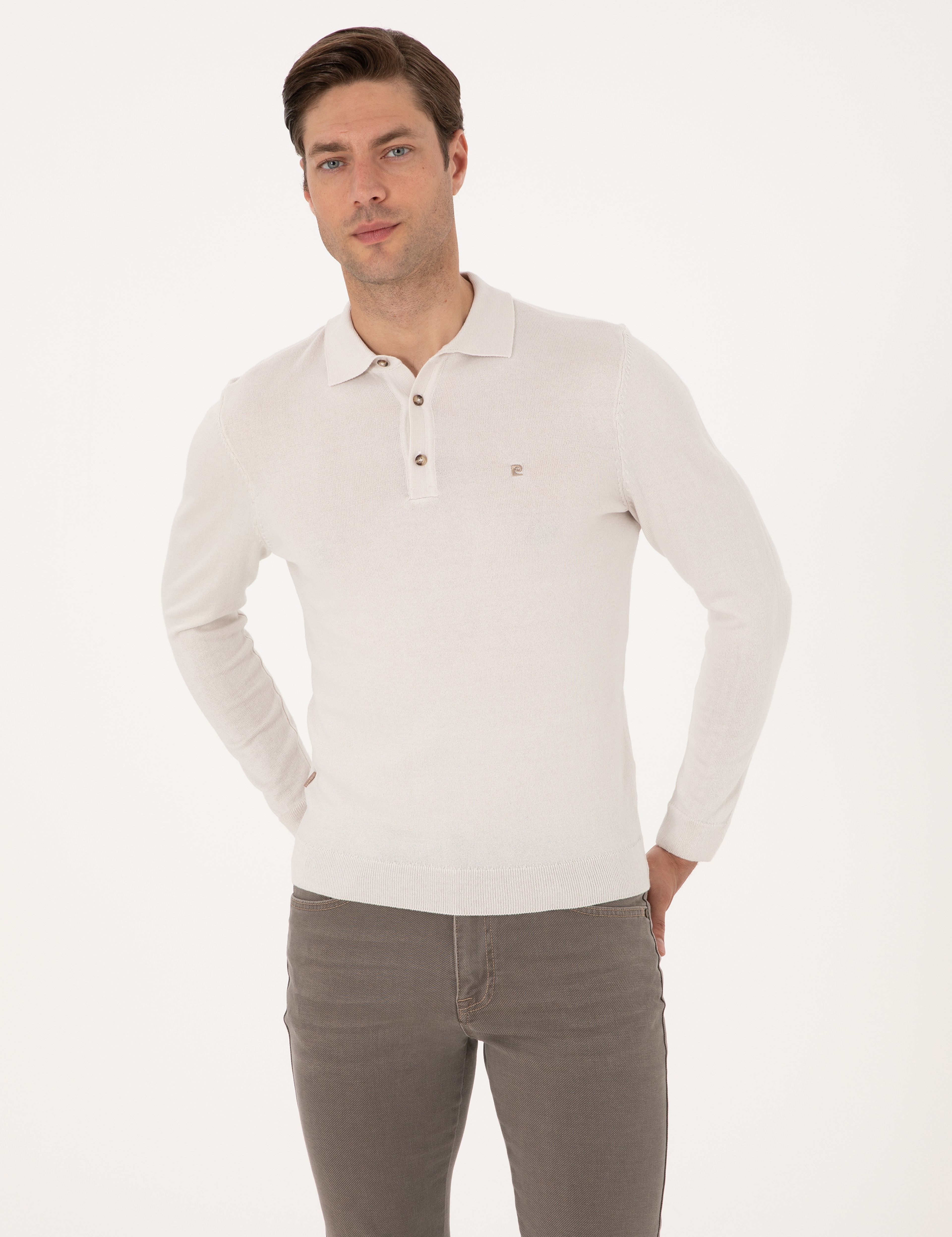 Taş Slim Fit Polo Yaka Basic Triko Kazak - Image 3