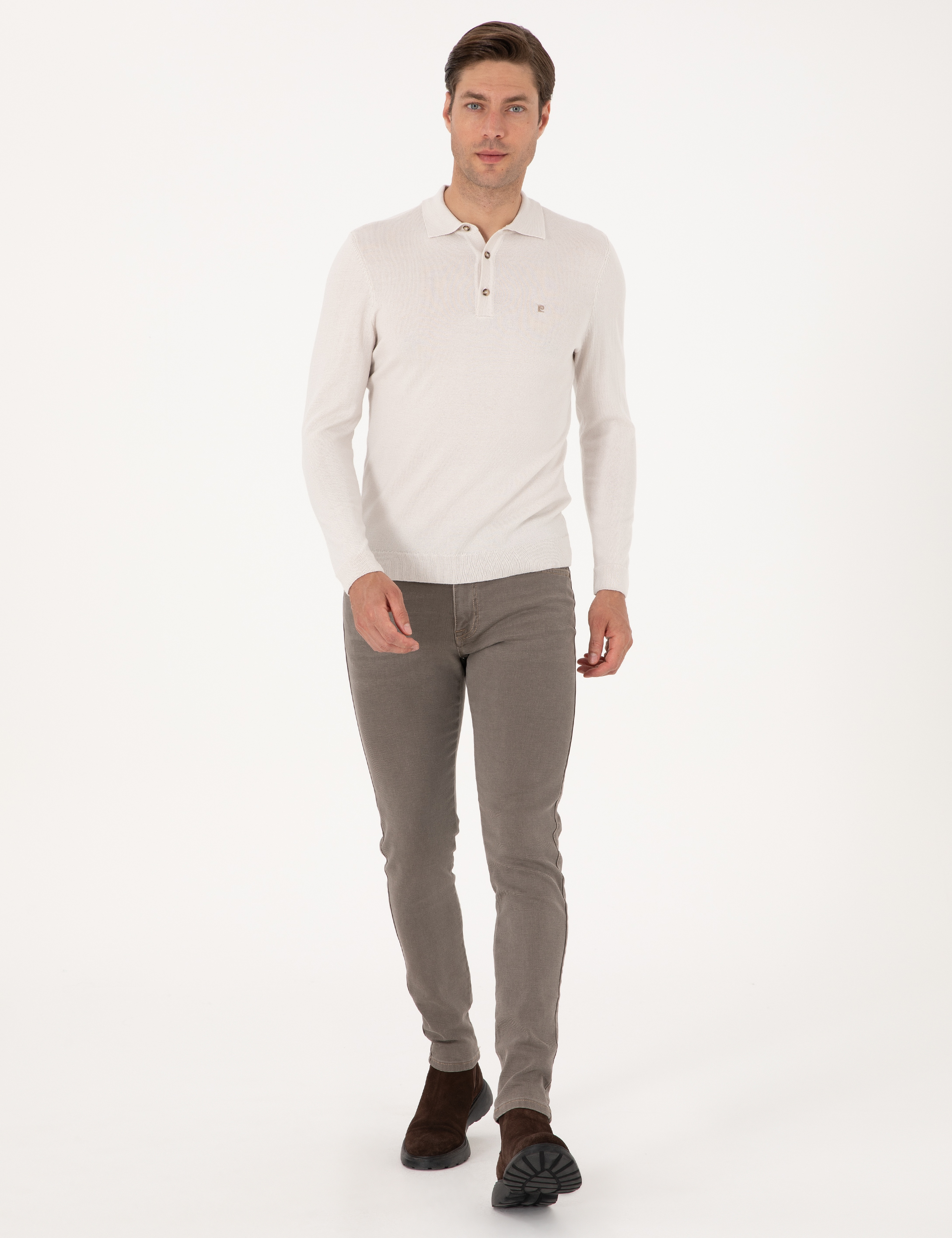 Taş Slim Fit Polo Yaka Basic Triko Kazak - Image 4