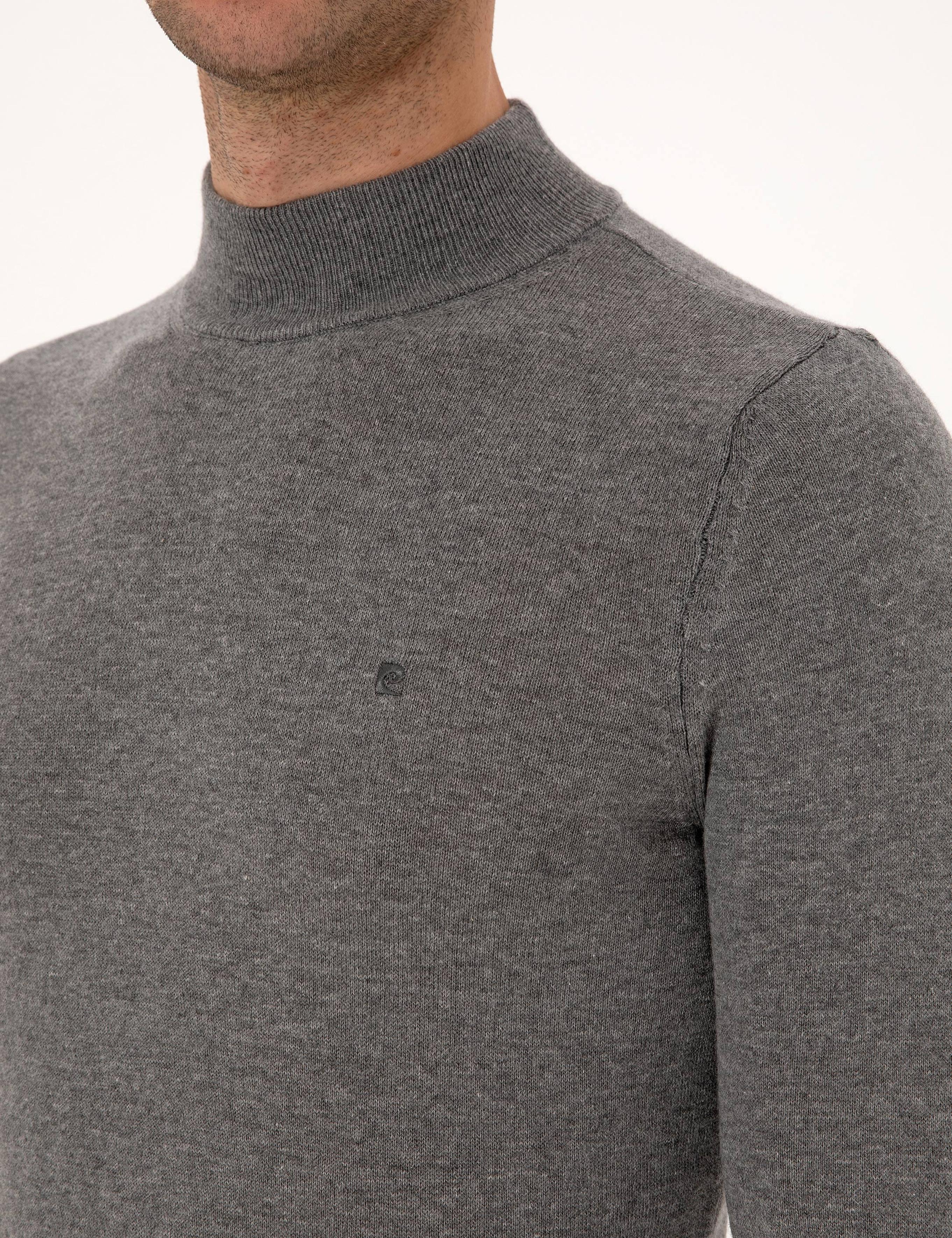 Gri Melanj Slim Fit Yarım Balıkçı Yaka Basic Triko Kazak