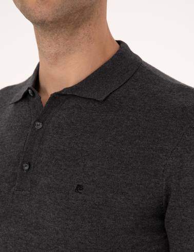 Antrasit Melanj Slim Fit Polo Yaka Basic Triko Kazak