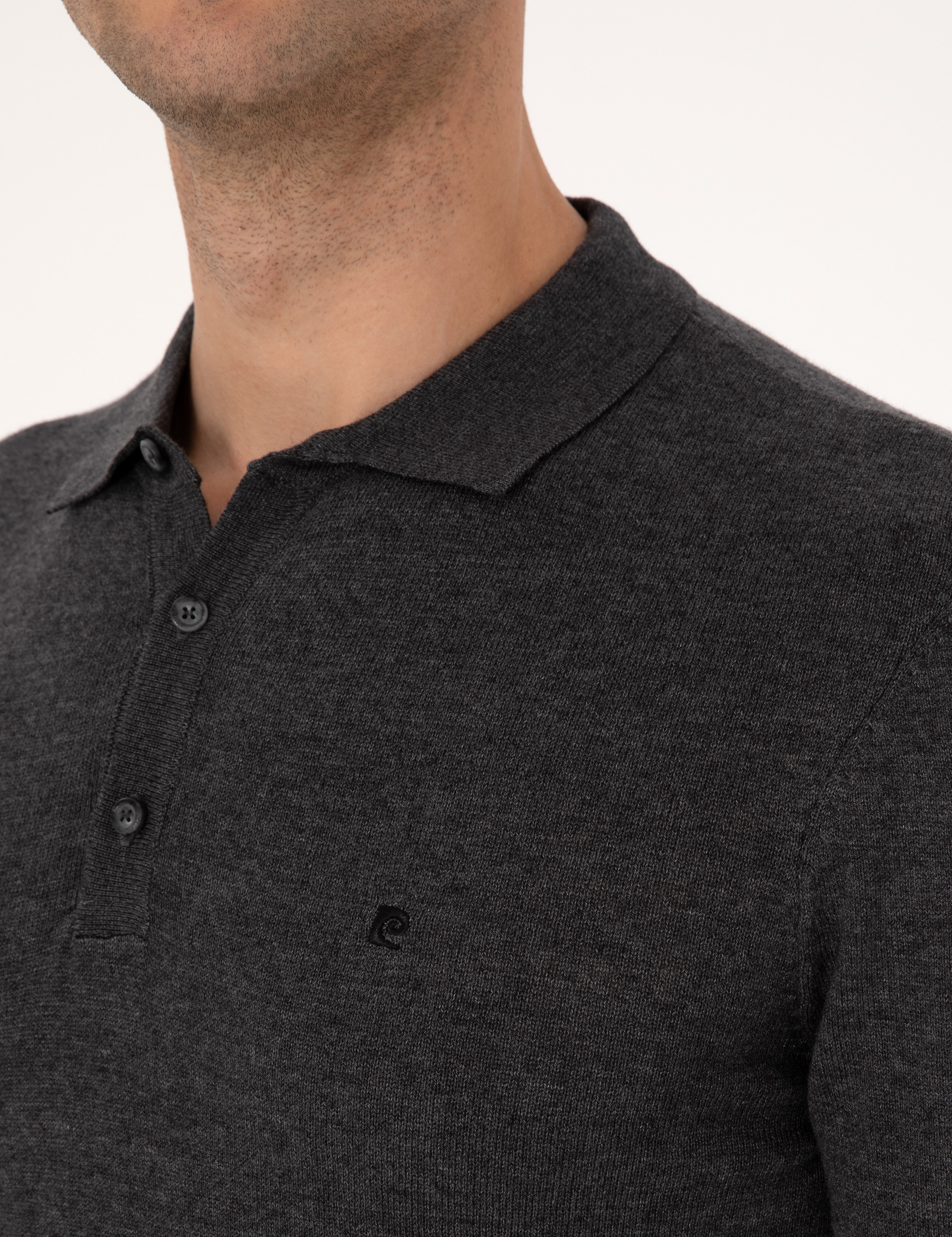 Antrasit Melanj Slim Fit Polo Yaka Basic Triko Kazak - Image 7