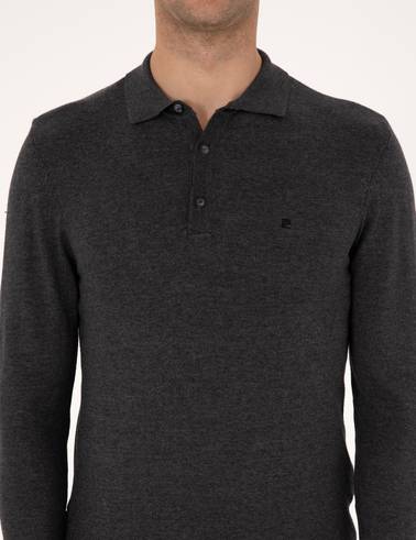 Antrasit Melanj Slim Fit Polo Yaka Basic Triko Kazak