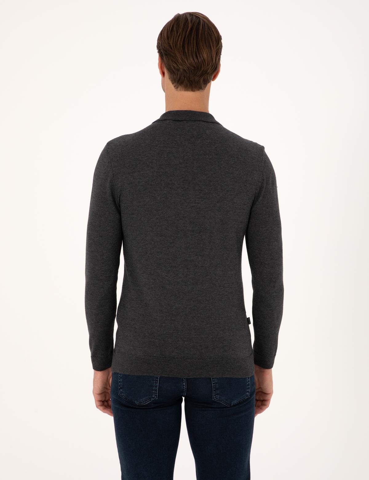 Antrasit Melanj Slim Fit Polo Yaka Basic Triko Kazak - 50314189037