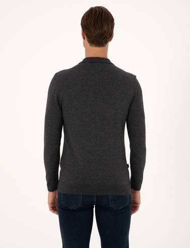 Antrasit Melanj Slim Fit Polo Yaka Basic Triko Kazak